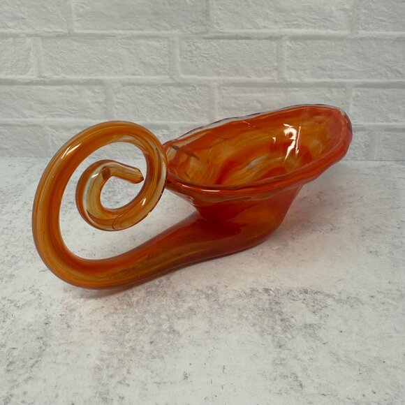 Vintage Sooner Glass Art Glass Cornucopia Vase Candy Bowl Dish Orange Autumn - Picture 5 of 7